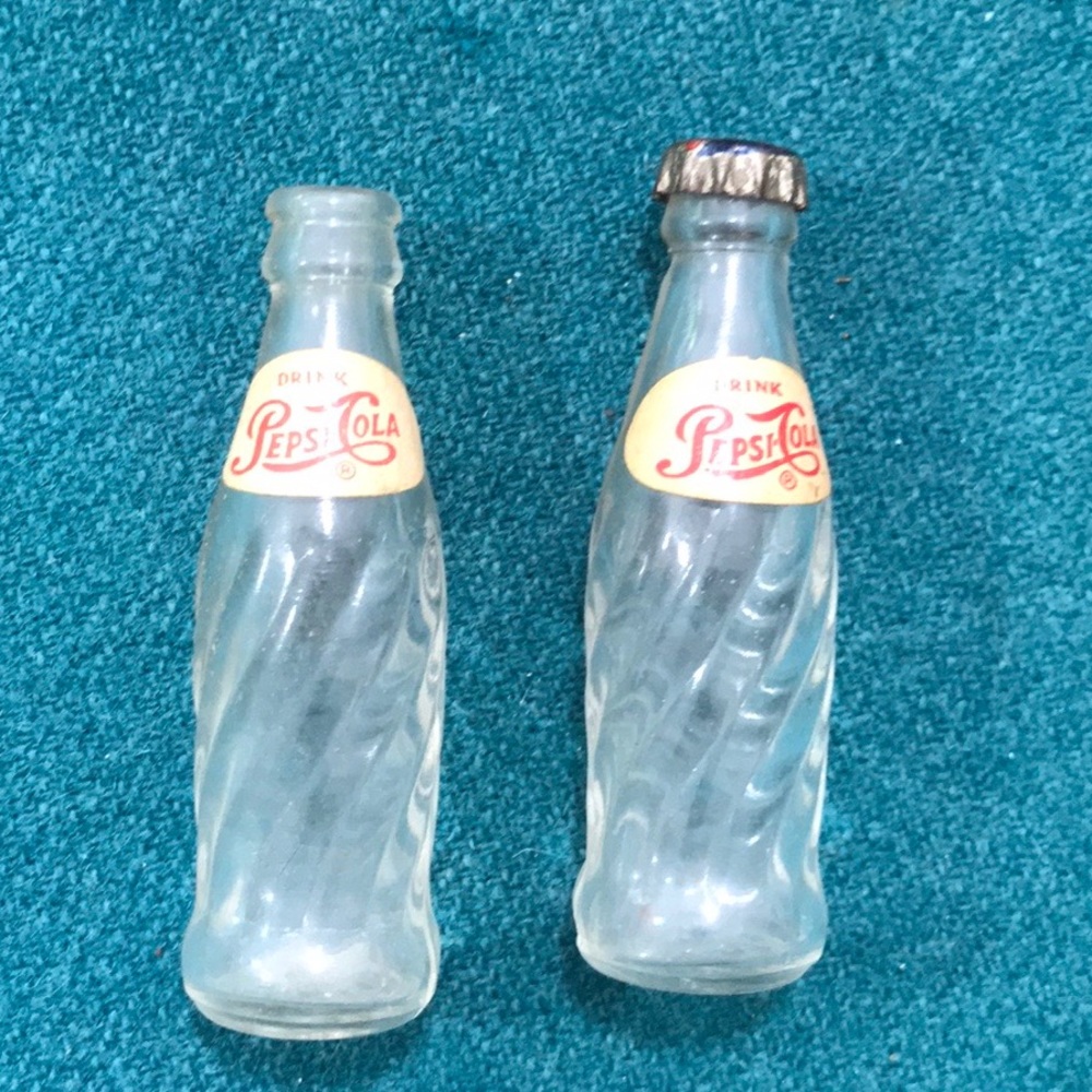 MINIATURE GLASS PEPSI-COLA BOTTLES VTG (2) 2.5"
